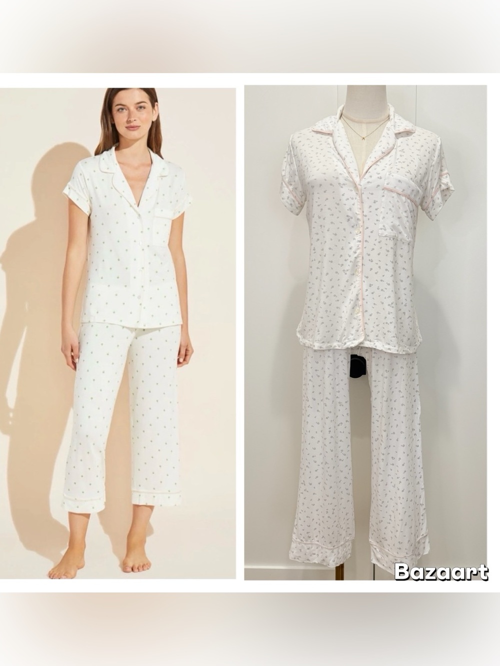 Eberjey Gisele Printed Tencel Modal Short Sleeve Cropped PJ Set XS In Bloom Cozy